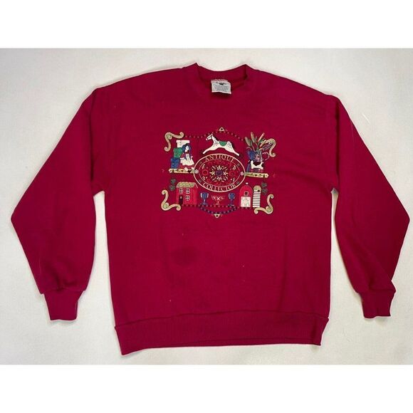 VINTAGE Antique Collector Graphic Crewneck Sweatshirt Men Large Red USA 90s - Picture 1 of 9